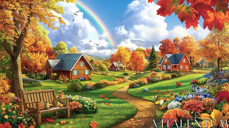 Scenic Fall Countryside with Vibrant Foliage AI Image