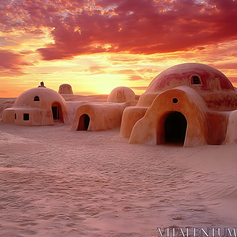 Desert Dwellings at Sundown AI Image