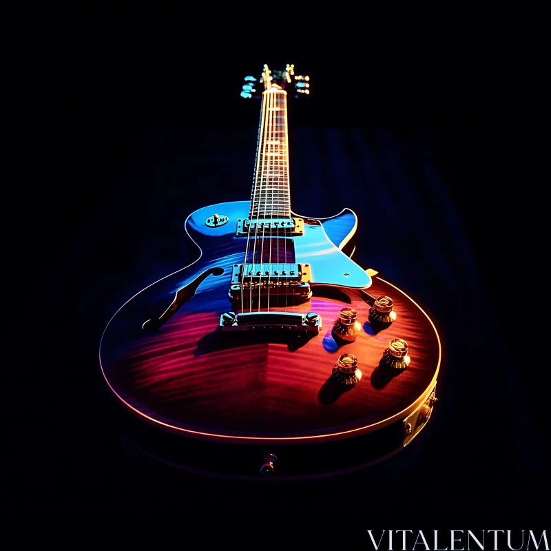 Electric Guitar with Strings in Concert Lighting AI Image