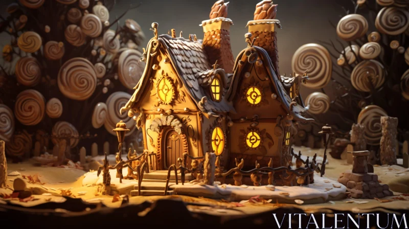 Fairy Tale Gingerbread House Scene AI Image