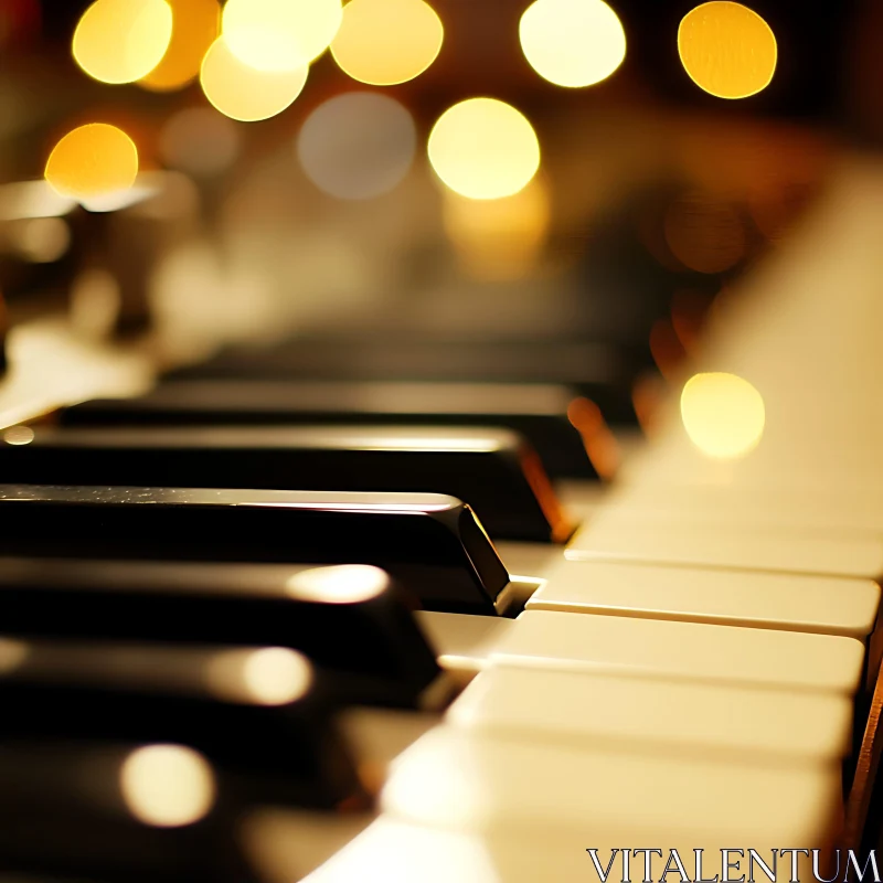 Piano Keyboard Close-Up with Warm Lights AI Image