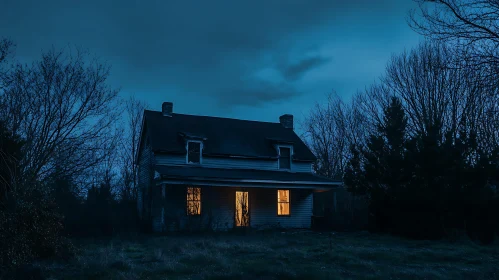 Gloomy Abandoned House at Twilight