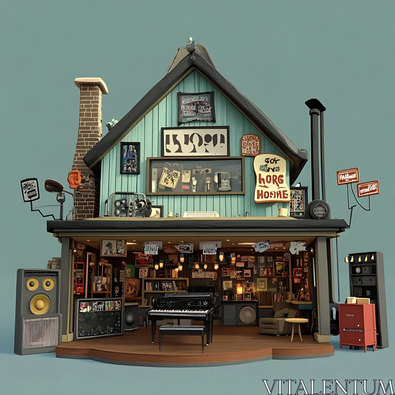 Retro Music Room Decor AI Image