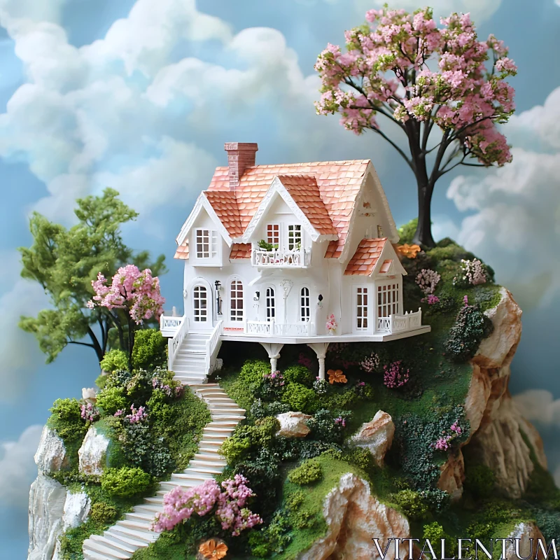 Idyllic Miniature Home Amidst Blooming Landscape AI Image