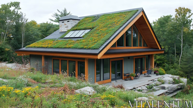 Nature-Integrated Home with Sustainable Roof AI Image