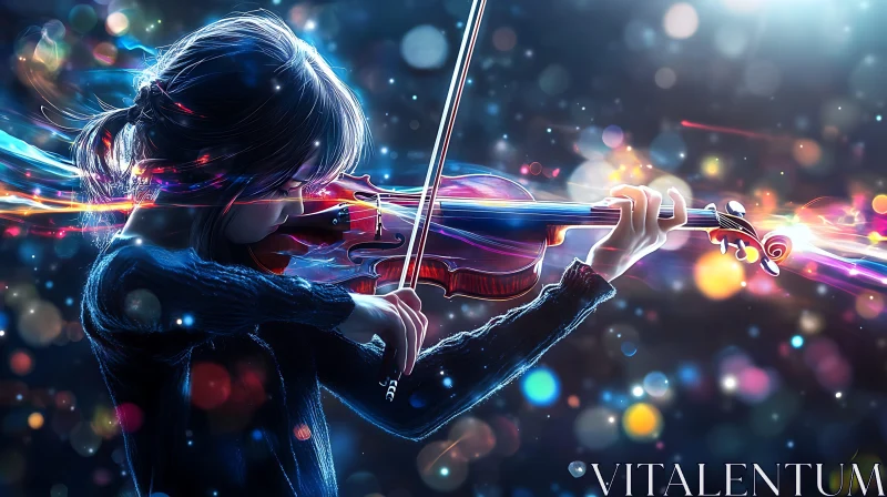 Young Violinist in Dreamlike Light AI Image