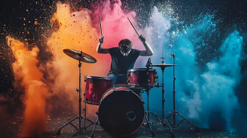 Creative Drum Performance with Colorful Powder