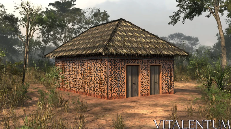 Rustic Hut in a Forest Landscape AI Image