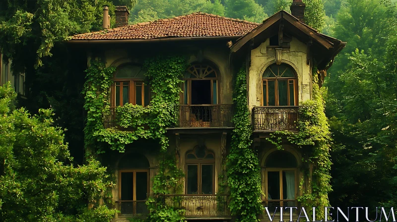 AI ART Mysterious Abandoned House Overgrown with Ivy