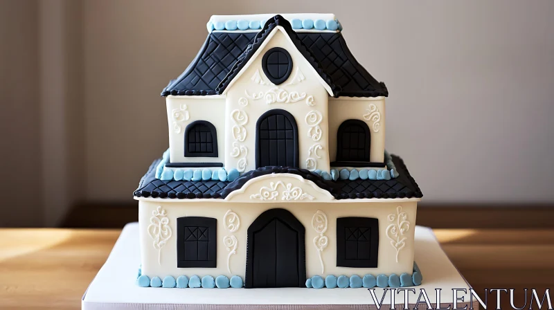 Intricate Two-Story House Cake Design AI Image