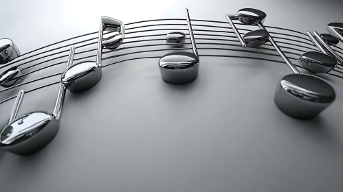 3D Art of Metallic Music Notes