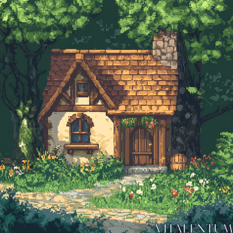 Fairy-Tale Cottage Surrounded by Nature AI Image