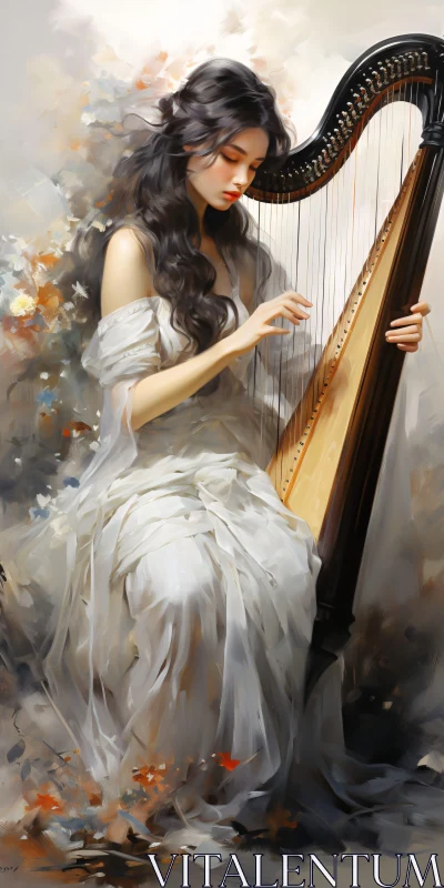 AI ART Serene Harpist in White Gown