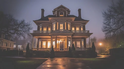 Victorian House at Night