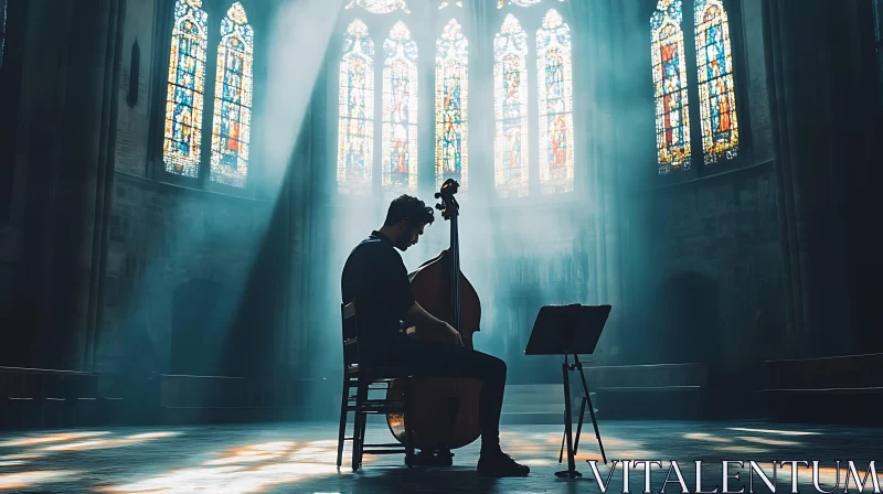 Serene Church Musician in Sunbeams AI Image