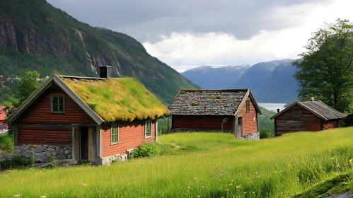 Cabins in a Green Valley with Mountain View