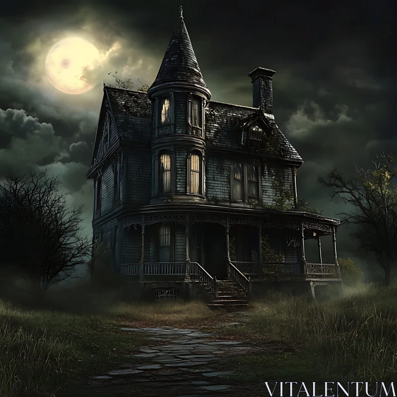 AI ART Eerie Moonlit Mansion