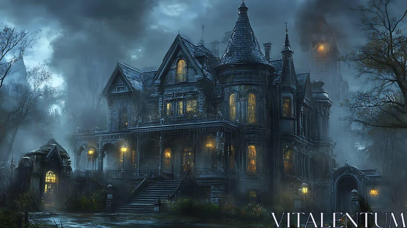 Spooky Night at Gothic Mansion AI Image