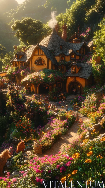 Fantasy Cottage in a Floral Paradise AI Image