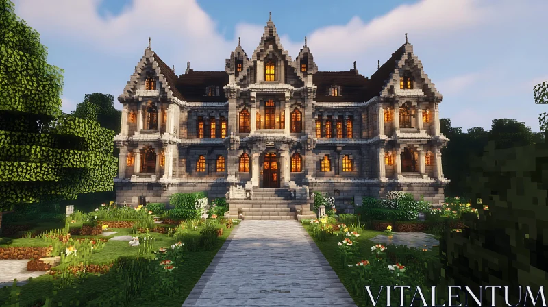 Elegant Vintage Mansion in a Beautiful Garden AI Image