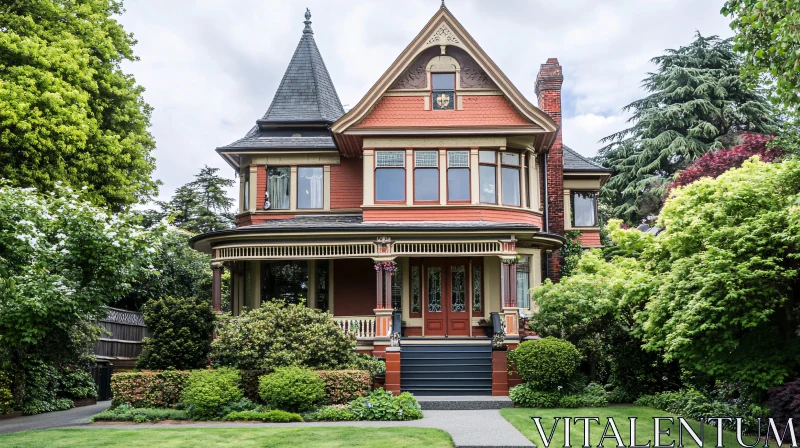 Victorian Mansion Amidst Greenery AI Image