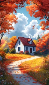 Quaint Cottage In Autumn Landscape