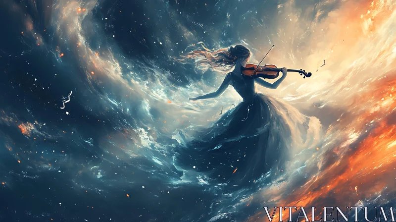 Violin Melody in the Cosmos AI Image