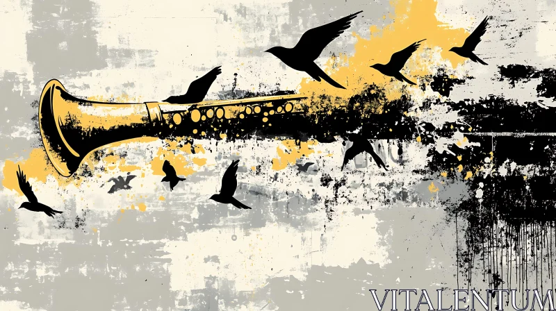 Birds Flying from Trumpet in Graffiti Style AI Image