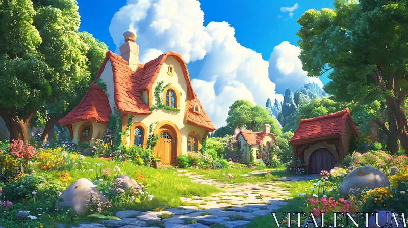 Picturesque Countryside Cottage Scene AI Image