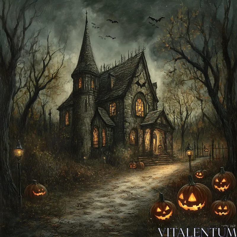 AI ART Eerie Haunted House and Halloween Night