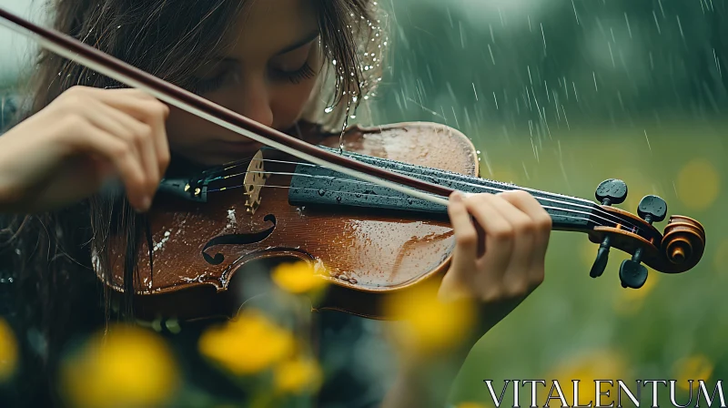 Emotive Violin Playing in Nature's Embrace AI Image