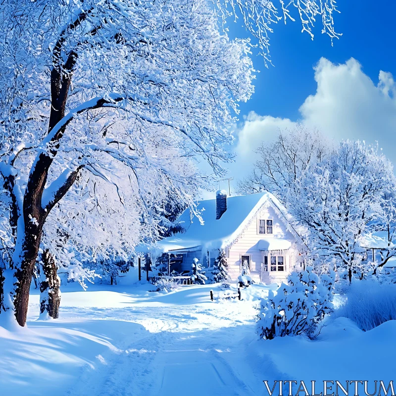 AI ART Charming Snowy Cottage in Winter Wonderland