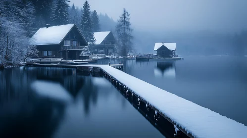 Snowy Lakeside Retreat in Winter