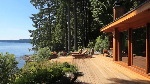 Peaceful Lakefront Deck with Forest Backdrop