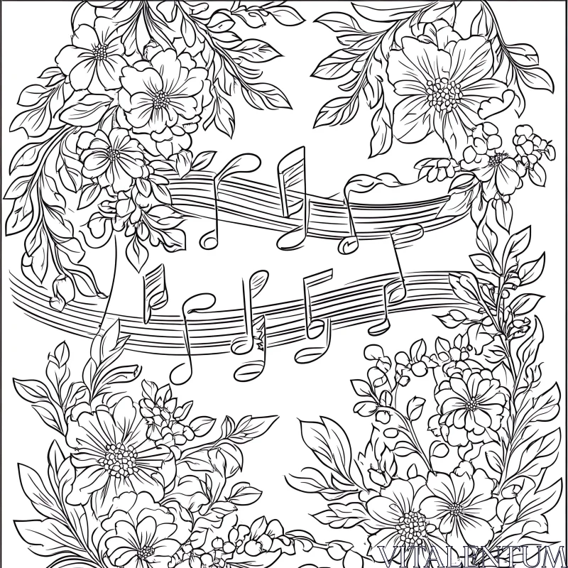 AI ART Botanical Melody in Black and White