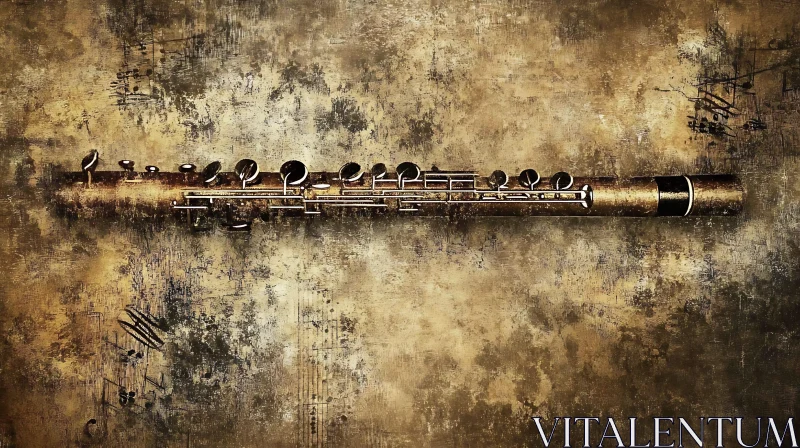 Stylized Flute on Textured Background with Musical Notes AI Image