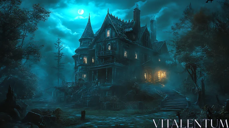 Spooky Nighttime House Scene AI Image