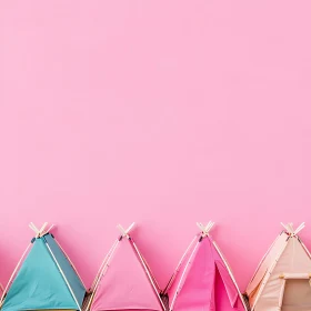 Pastel Tents in a Row on Pink Background