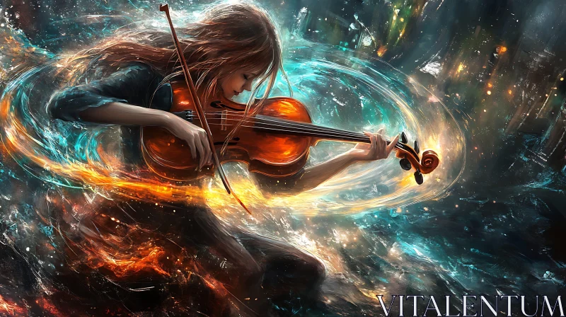 AI ART Luminous Energy Surrounds Violinist in Surreal Artwork