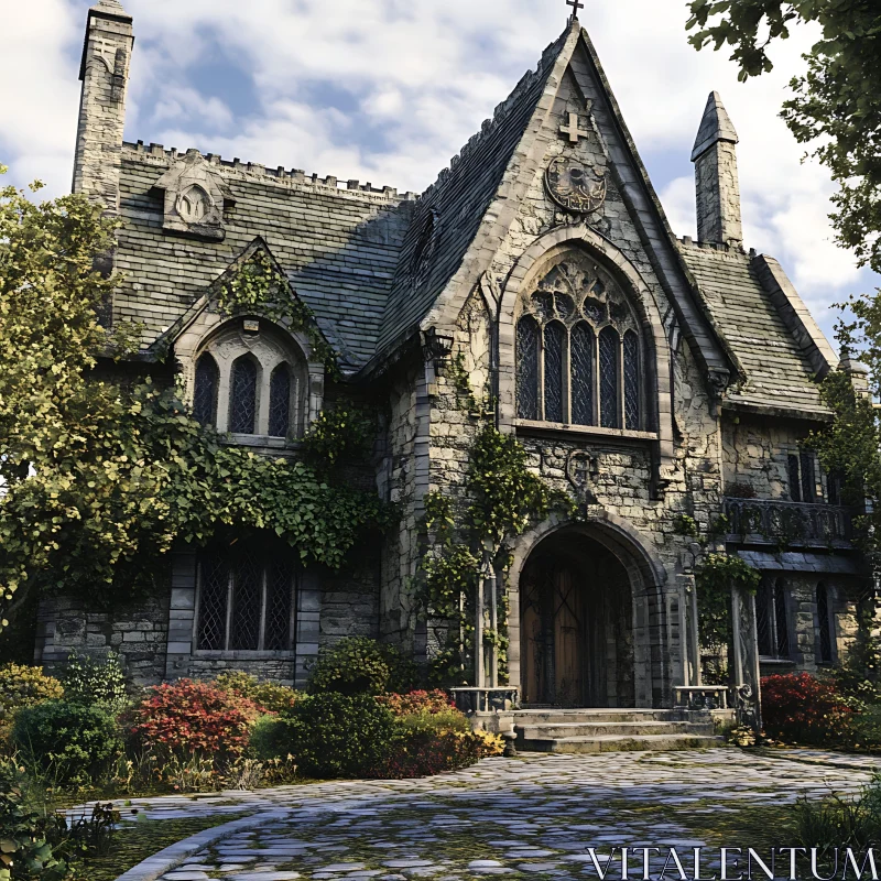 Fairytale Gothic Architecture with Garden AI Image