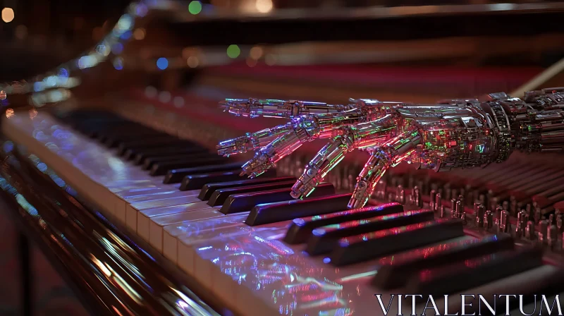 Mechanical Hand on Piano with Colorful Lights