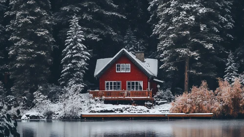 Serene Winter Cabin in Snowy Woods