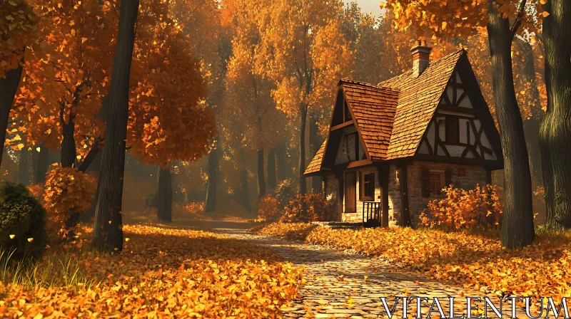Enchanting Autumn Forest with Cottage