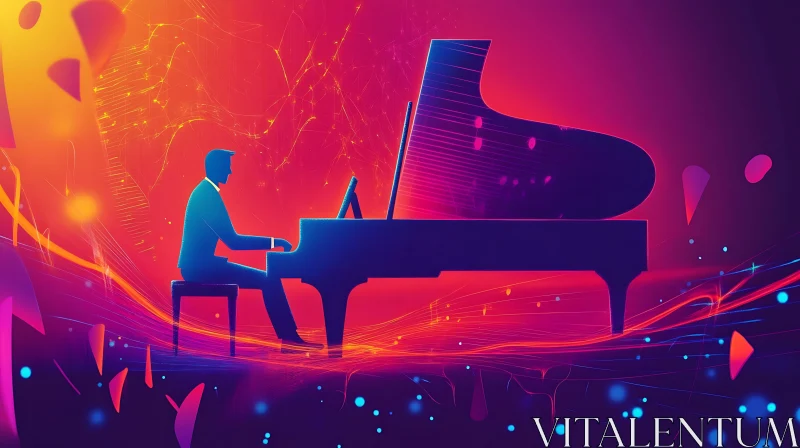 Abstract Piano Art with Silhouette
