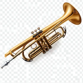 Golden Brass Trumpet Against Transparent Background