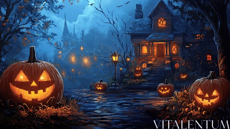 Eerie Haunted House on Halloween Night AI Image