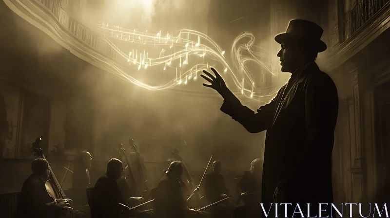 Musical Conductor Leading an Orchestra