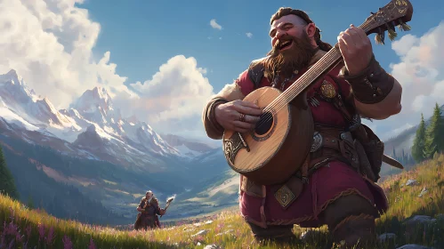 Dwarf Musician in Enchanting Mountainous Terrain
