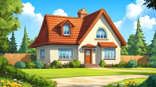 Quaint Red Roof Cottage in Sunny Landscape