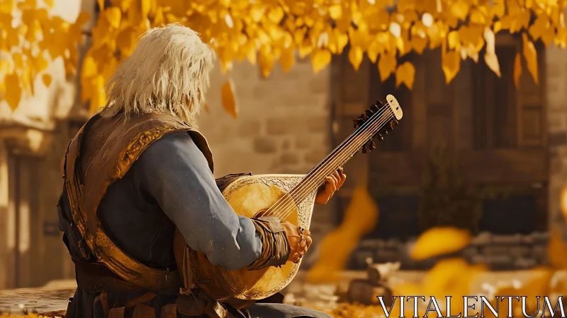 Medieval Lute Player in an Autumn Setting
